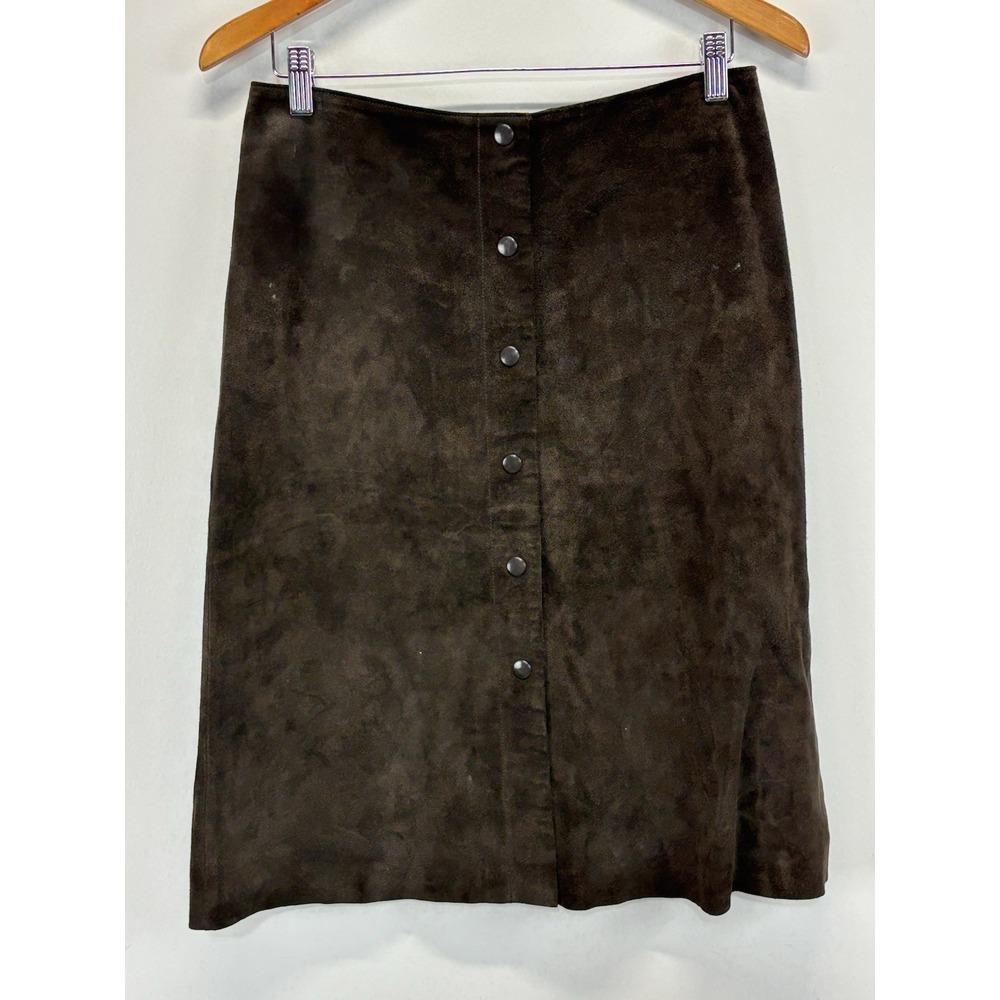 Banana Republic Brown Suede Skirt Women's 8 Snap Front Knee Length Leather